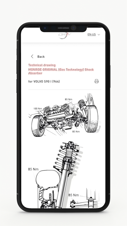 Monroe technical drawing GIF for suspension parts