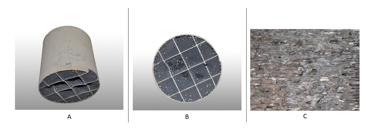Worn_clocgged_DPF DPF-Schmelzvorgang sichtbar