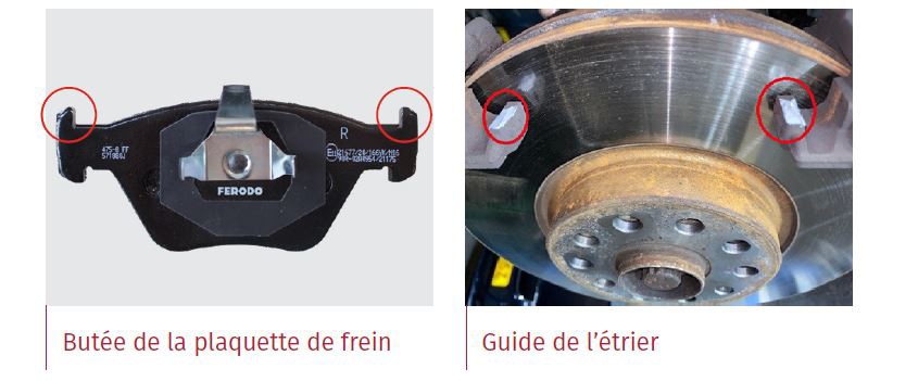 Plaquette_de_frein_et_guide_étrier Abutment of brake pad and caliper guideline