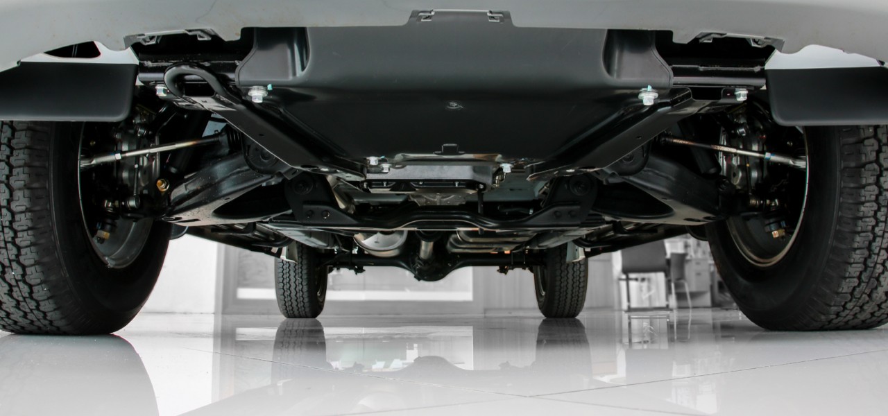 vehicle-undercarriage-view-hero View of vehicle undercarriage.