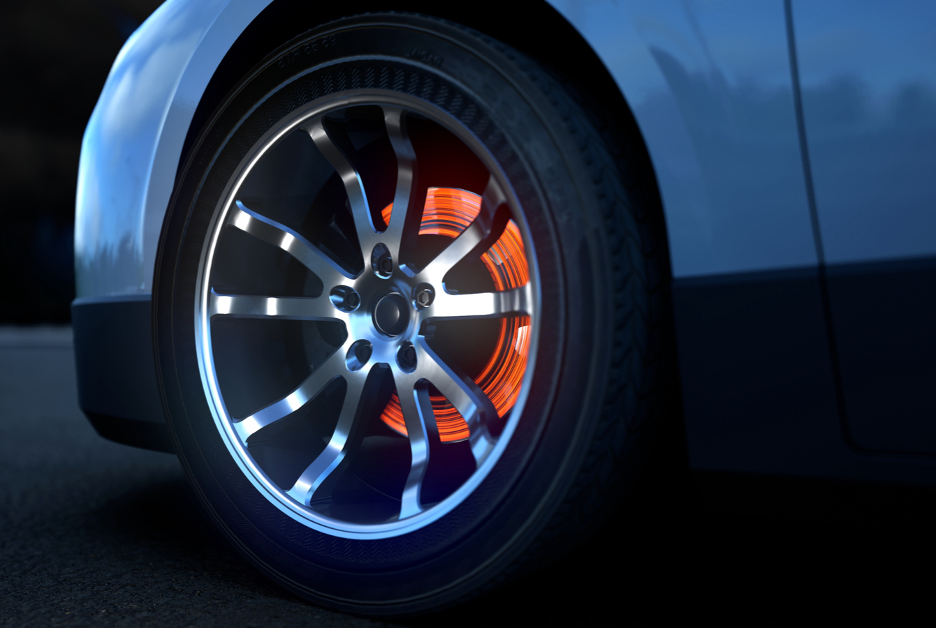 Car Tire with hot brakes Car Tire with hot brakes