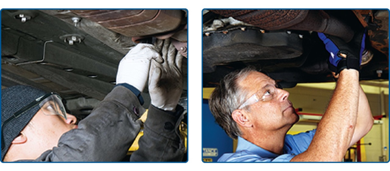 auto-technician-checking-for-exhaust-leaks-step-2 Auto technicians checking for exhaust leaks